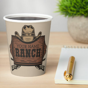 Personalisiert NAME Cowboy Guns Western Ranch Zeic Pappbecher
