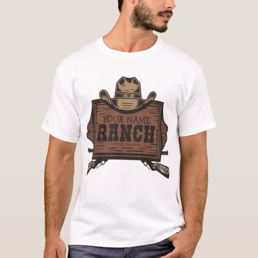 Personalisiert NAME Cowboy Guns Western Ranch Zeic T-Shirt (Vorderseite)
