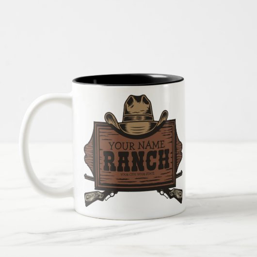 Personalisiert NAME Cowboy Guns Western Ranch Zeic Zweifarbige Tasse (Links)