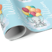 Personalisiert Name Elephant Baby Boy Balloons Blu Geschenkpapier (Rolleneckpunkt)