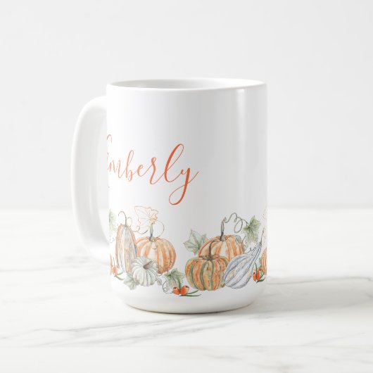 Personalisiert Name Fall Pumpkins Kaffeetasse (Vorderseite Links)