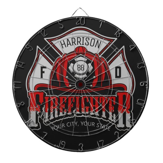 Personalisiert NAME Firefighter Helm Feuer Rettung Dartscheibe (vorne)
