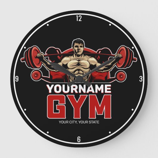 Personalisiert NAME Fitness Zuhause GYM Gewichtsab Große Wanduhr (Vorderseite)