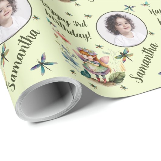 Personalisiert Name Foto Age Magical Fairy Birthda Geschenkpapier (Rolleneckpunkt)