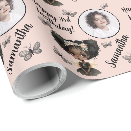 Personalisiert Name Foto Age Magical Fairy Birthda Geschenkpapier (Rolleneckpunkt)