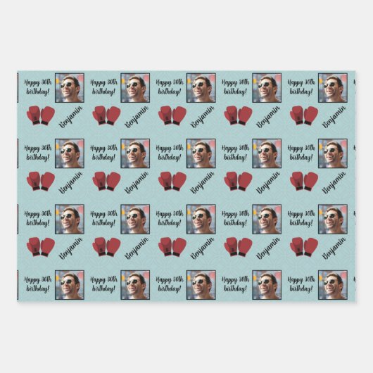 Personalisiert Name Foto Age Sport Boxing Geburtst Geschenkpapier Set (Vorderseite 2)