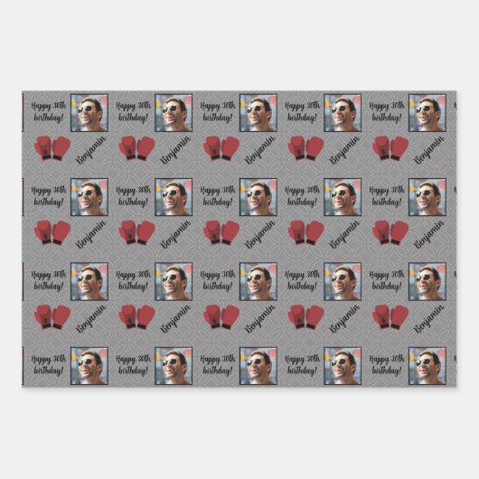 Personalisiert Name Foto Age Sport Boxing Geburtst Geschenkpapier Set (Vorderseite)