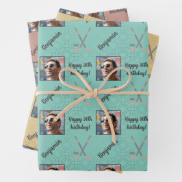Personalisiert Name Foto Age Sport Hockey Geburtst Geschenkpapier Set