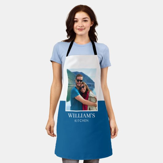 Personalisiert Name Foto Blau Weiß Modernste Schürze (Getragen)
