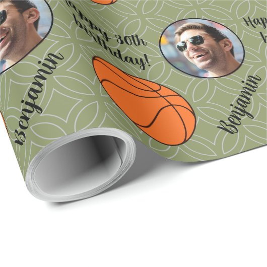 Personalisiert Name Foto Sport Basketball Geburtst Geschenkpapier (Rolleneckpunkt)