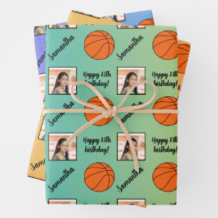 Personalisiert Name Foto Sport Basketball Geburtst Geschenkpapier Set