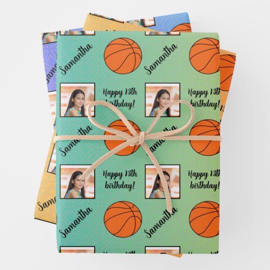 Personalisiert Name Foto Sport Basketball Geburtst Geschenkpapier Set (Beispiel)