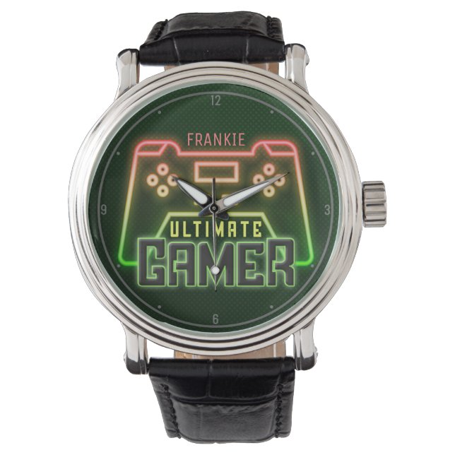 Personalisiert NAME Gamer Imitate Neonerro Videosp Armbanduhr (Vorderseite)