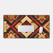 Personalisiert Name Geometric Elegance Red Gold Schreibtischunterlage (Tastatur & Maus)