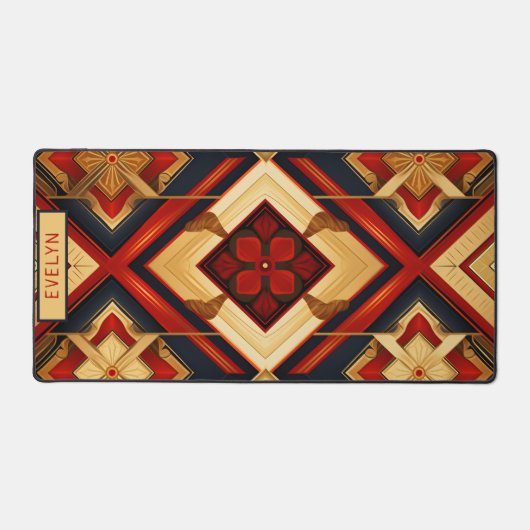 Personalisiert Name Geometric Elegance Red Gold Schreibtischunterlage (Vorderseite)
