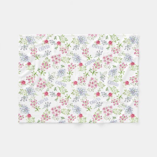 Personalisiert Name Girl Floral Baby Blanket Fleecedecke (Vorderseite (Horizontal))
