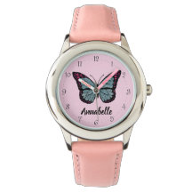 Personalisiert Name Glitzern Butterfly Pink Kinder