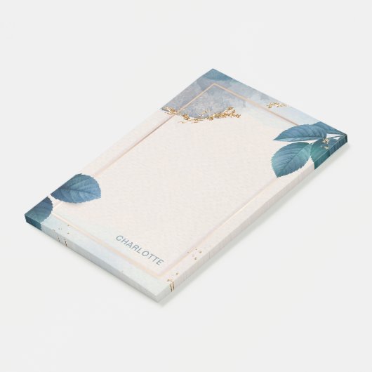 Personalisiert Name Gold Glitzer Blumenfarbe Post-it Klebezettel (angewinkelt)