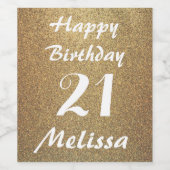 Personalisiert Name Gold Glitzer Happy Birthday Weinetikett (Einzelnes Label)