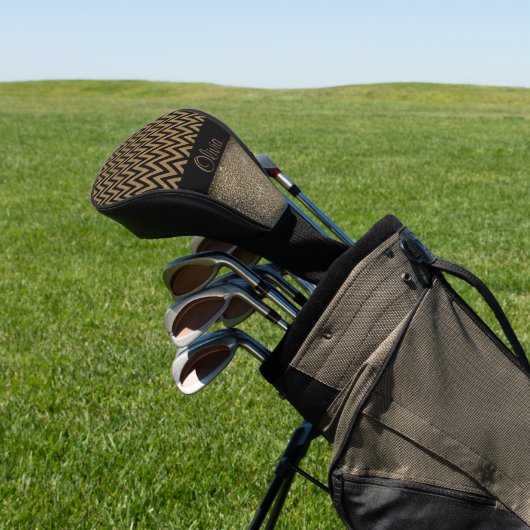 Personalisiert Name Gold Zickzack Glitzer Golf Headcover (In SItu)