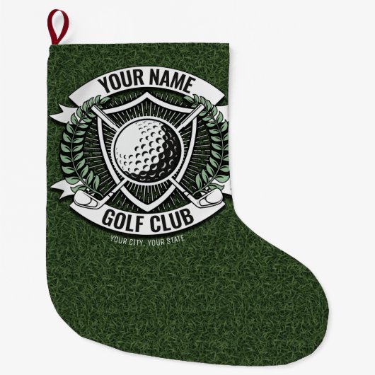 Personalisiert NAME Golfer Golfclub Turf Clubhaus Großer Weihnachtsstrumpf (Vorderseite)