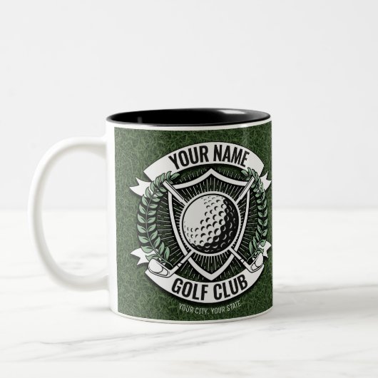 Personalisiert NAME Golfer Golfclub Turf Clubhaus Zweifarbige Tasse (Links)