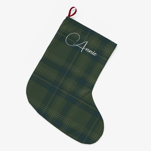 Personalisiert Name Green Buffalo Tartan Kariert Großer Weihnachtsstrumpf (Vorderansicht (hängend))