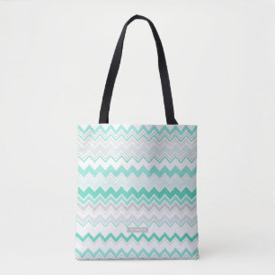 Personalisiert Name Green Ikat Zickzack Muster Tasche