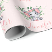 Personalisiert Name Grüne Elephant Baby Girl Pink Geschenkpapier (Rolleneckpunkt)
