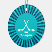 Personalisiert Name Hockey Player Coach Sport Blue Keramik Ornament (Links)