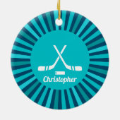 Personalisiert Name Hockey Player Coach Sport Blue Keramik Ornament (Hinten)