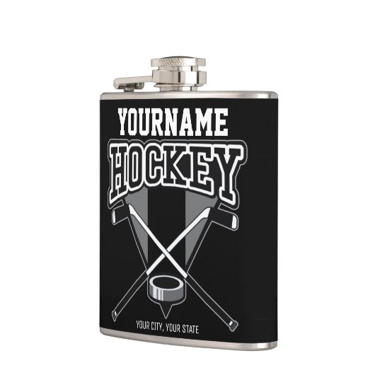 Personalisiert NAME Hockey Player Stick Puck Team Flachmann (Links)