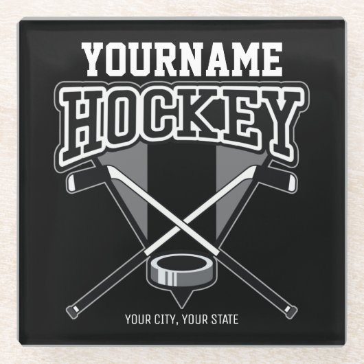 Personalisiert NAME Hockey Player Stick Puck Team Glasuntersetzer (Vorderseite)