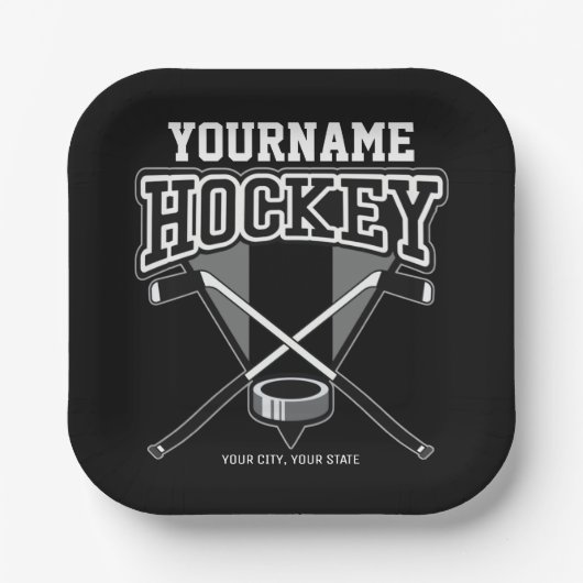 Personalisiert NAME Hockey Player Stick Puck Team Pappteller (Vorderseite)