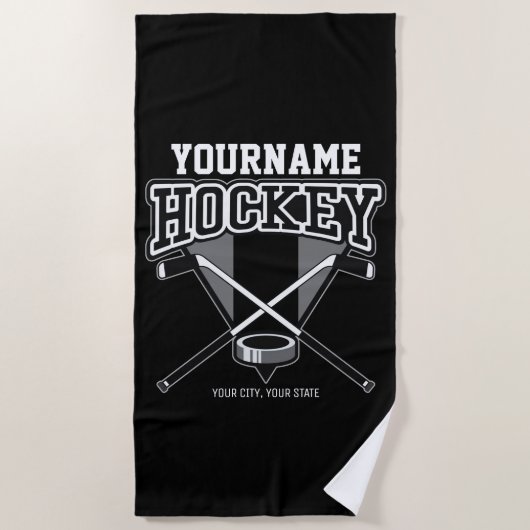 Personalisiert NAME Hockey Player Stick Puck Team Strandtuch (Vorderseite)