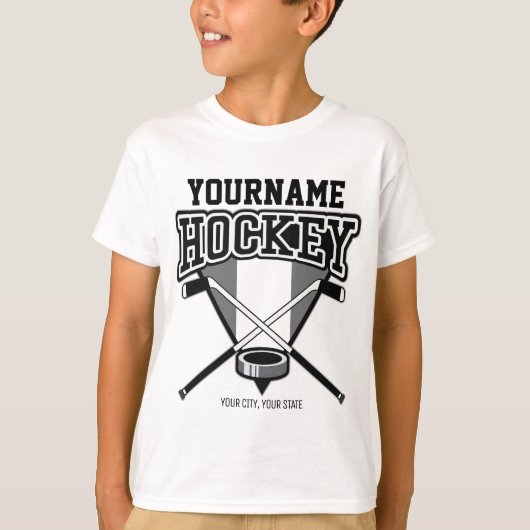 Personalisiert NAME Hockey Player Stick Puck Team T-Shirt (Vorderseite)