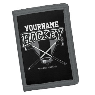 Personalisiert NAME Hockey Player Stick Puck Team Tri-fold Geldbeutel