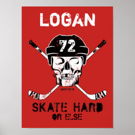 Personalisiert Name Hockey Skull Helmet Sticks Red Poster