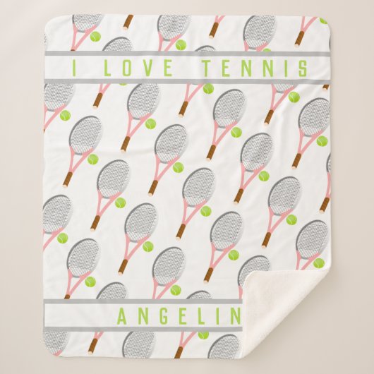 Personalisiert Name I Liebe Tennisschläger und Bal Sherpadecke (Vorderseite)