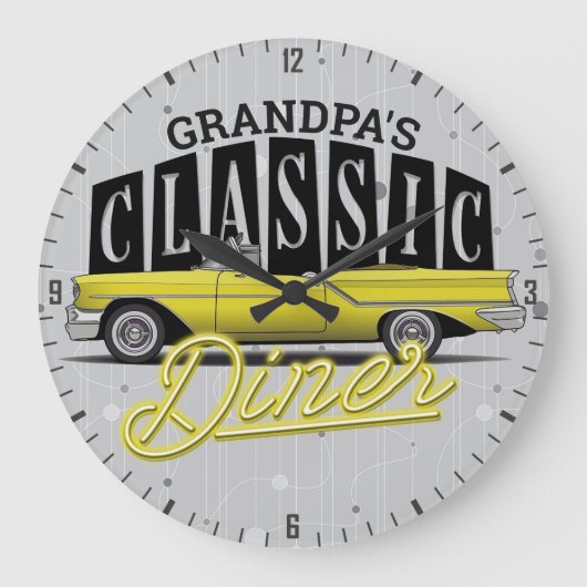 Personalisiert NAME Imitate Neon Classic Car 50's  Große Wanduhr (Vorderseite)