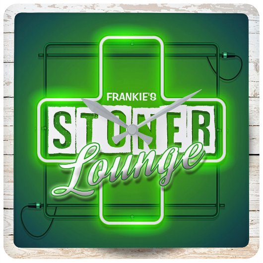 Personalisiert NAME Imitate Neon Stoner Lounge Bar Quadratische Wanduhr