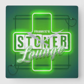 Personalisiert NAME Imitate Neon Stoner Lounge Bar Quadratische Wanduhr (Vorderseite)
