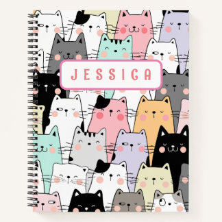Personalisiert Name Kawaii Cat Notebook Notizblock