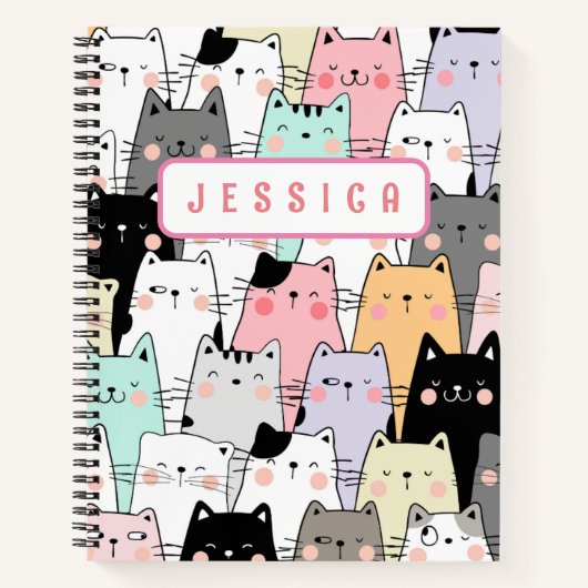 Personalisiert Name Kawaii Cat Notebook Notizblock (Vorderseite)