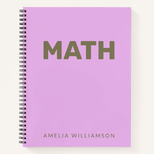 Personalisiert Name Lila School Betreff Math Lilac Notizblock (Vorderseite)