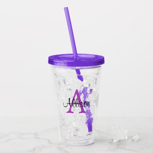 Personalisiert Name Monogram Acrylic Tumbler Acryltrinkbecher (Vorderseite Ice)