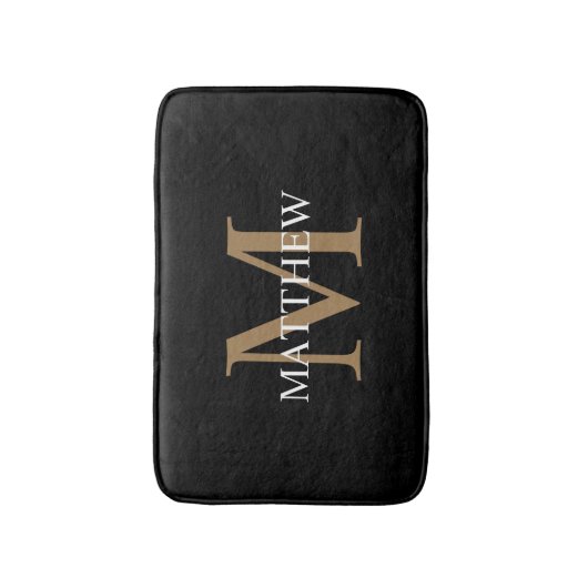 Personalisiert Name Monogram Black Badematte (Vorderseite Vertikal)