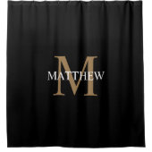 Personalisiert Name Monogram Black Duschvorhang (Vorderseite)