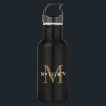 Personalisiert Name Monogram Black Edelstahlflasche<br><div class="desc">Erstellen Sie Ihre eigene personalisierte,  runde Wasserflasche mit individuelle Name und Monogramm.</div>