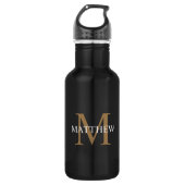 Personalisiert Name Monogram Black Edelstahlflasche (Vorderseite)